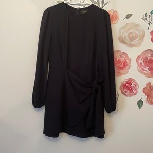 Black long sleeve mini wrap dress